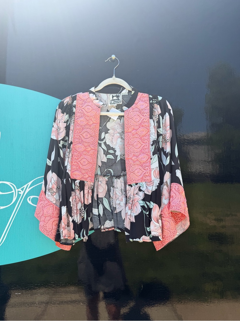 Jaase Black Floral Kimono with Pink Accents